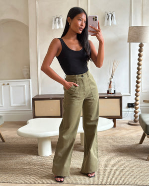 Nili Lotan Green Denim Wide Leg Trousers With Loop Detail Size US 2 (UK 6)