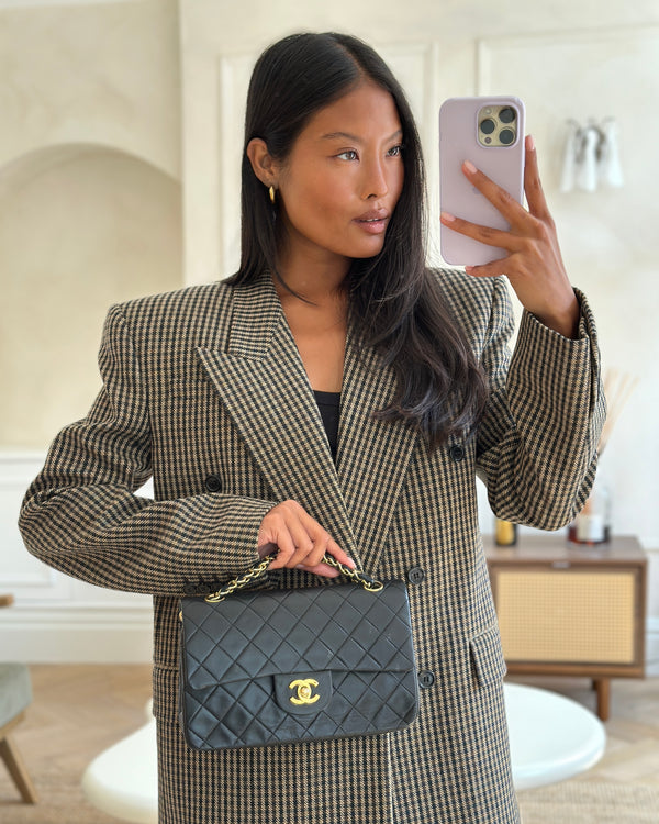 Chanel Vintage Black Small Classic Double Flap Bag in Lambskin Leather with 24k Gold Hardware