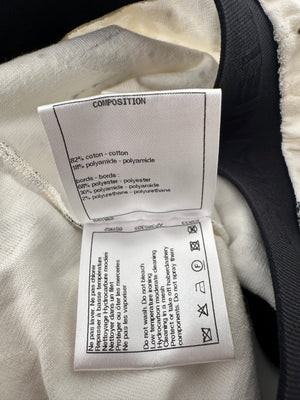 Chanel 22S White & Black Logo & Camellia Print Crop Top & Shorts Set with Black Trim & Metallic Applique Details Size S (UK 8)