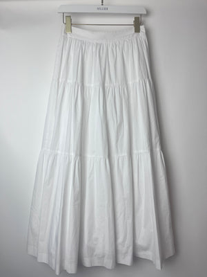 Staud White Long Tiered Cotton Midi Skirt Size US 4 (UK 8)