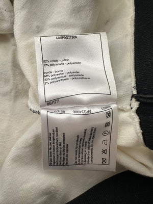 Chanel 22S White & Black Logo & Camellia Print Crop Top & Shorts Set with Black Trim & Metallic Applique Details Size S (UK 8)