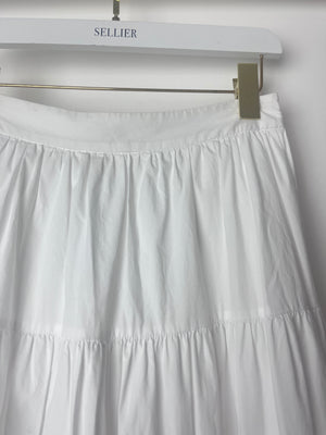 Staud White Long Tiered Cotton Midi Skirt Size US 4 (UK 8)