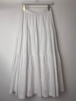 Staud White Long Tiered Cotton Midi Skirt Size US 4 (UK 8)