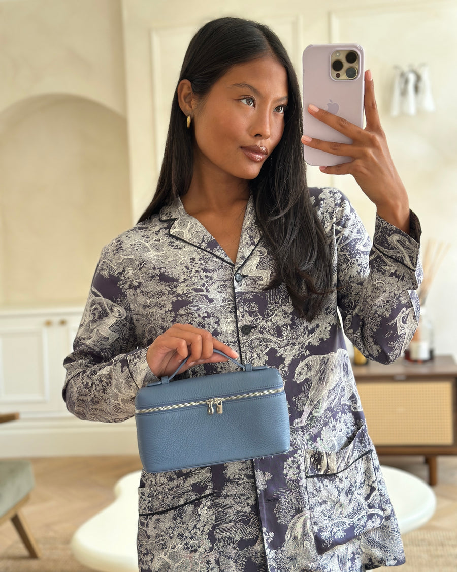 Loro Piana Blue Calf Leather L19 Extra Pocket Pouch Bag with Silver Hardware