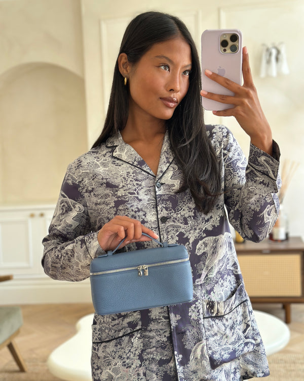 Loro Piana Blue Calf Leather L19 Extra Pocket Pouch Bag with Silver Hardware