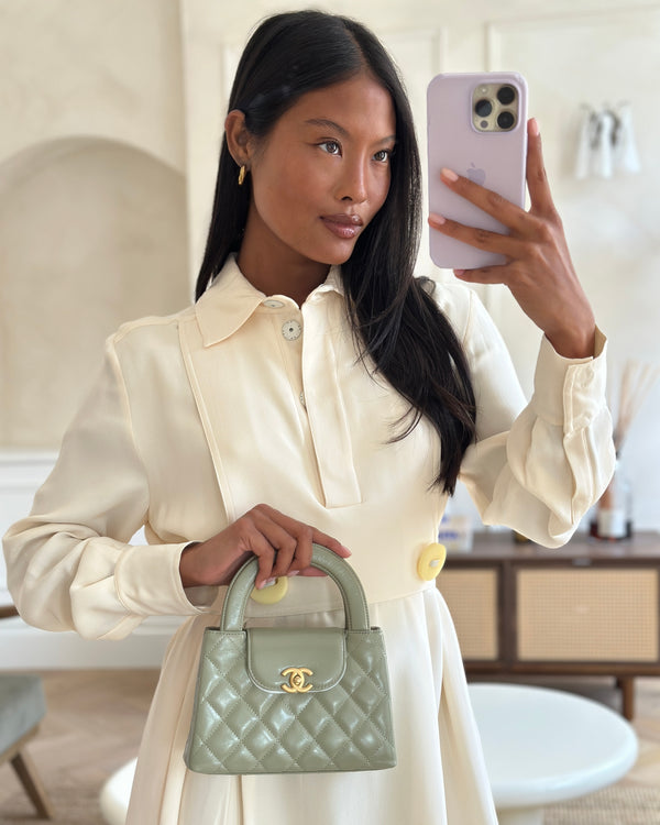 *HOT* Chanel Small Kelly Shopping Bag in Khaki Green Aged Calfskin with Brushed Antique Gold Hardware