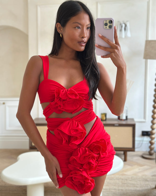Magda Butrym Red Cut-Out Midi Dress with Floral Detail Size FR 36 (UK 8)