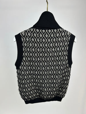 Chanel Black, White Knitted Glitter Diamond Vest with Roll Neck Size FR 36 (UK 8)