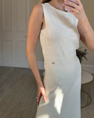 Carolina Herrera White Knitted Peplum Dress Size M (10-12)