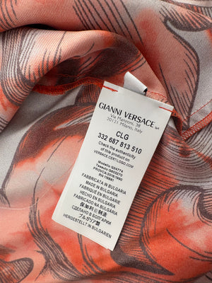 Versace Collection Orange Baroque Print Silk Long Sleeve Shirt Size IT 44 (UK 12)