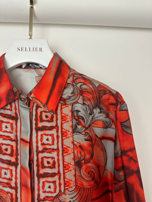 Versace Collection Orange Baroque Print Silk Long Sleeve Shirt Size IT 44 (UK 12)