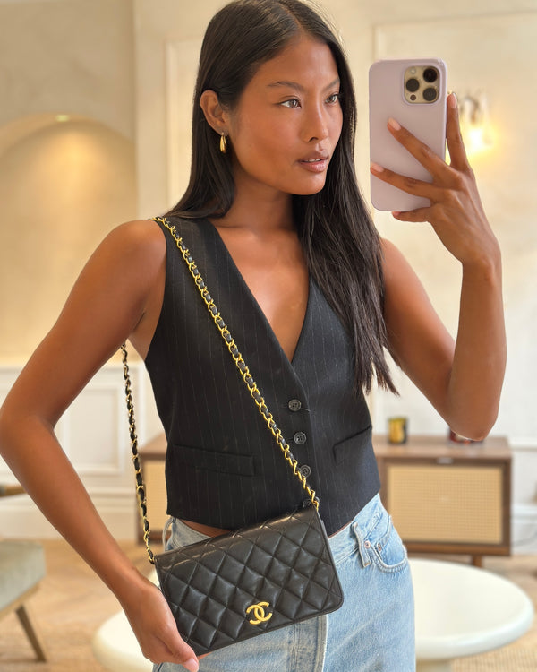 *FIRE PRICE* Chanel Vintage Black Wallet on Chain Bag in Lambskin Leather with 24k Gold Hardware