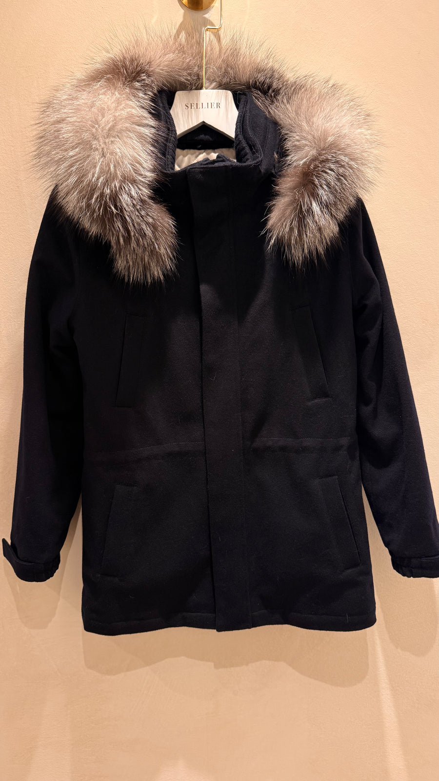 Loro Piana Kids Cashmere Navy Coat with Fox Fur Hood Size 10 Years RRP £2,780