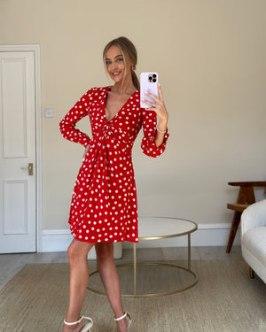 Saint Laurent Red Polka Dot Mini Silk Dress Size FR 34 (UK 6)