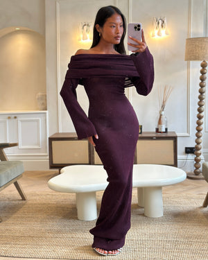 Ser.O.Ya Merlot Knitted Long Sleeve Galleria Maxi Dress with Raunched Neckline Detail Size XS (UK 4) RRP £330