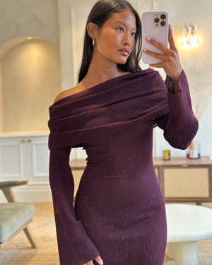 Ser.O.Ya Merlot Knitted Long Sleeve Galleria Maxi Dress with Raunched Neckline Detail Size XS (UK 4) RRP £330