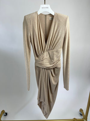 Alexandre Vauthier Gold Ruched Long Sleeve Dress FR 36 (UK 8)