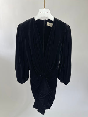 Alexandre Vauthier Black Velvet Ruched Cropped Sleeve Dress FR 34 (UK 6)