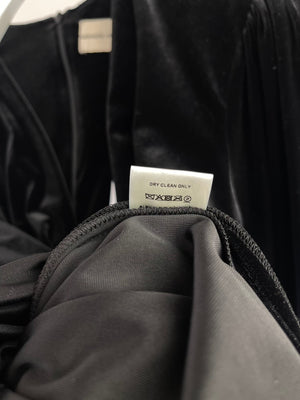 Alexandre Vauthier Black Velvet Ruched Cropped Sleeve Dress FR 34 (UK 6)