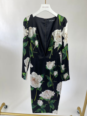 Dolce & Gabbana Black Floral Long Sleeve V Neck Dress IT 38 (UK 6)