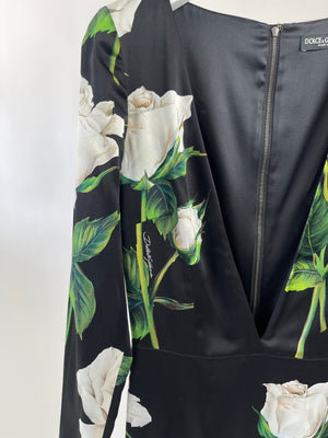 Dolce & Gabbana Black Floral Long Sleeve V Neck Dress IT 38 (UK 6)