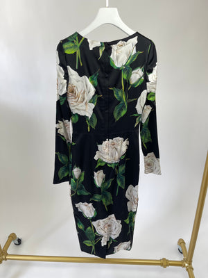 Dolce & Gabbana Black Floral Long Sleeve V Neck Dress IT 38 (UK 6)