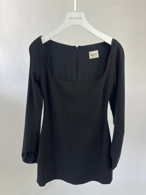 Khaite Black Mini Dress with Square Neck-Line and Fluted Sleeve Size US 4 (UK 8)