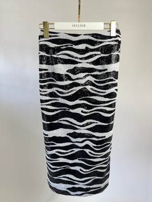 Dolce & Gabbana Black and White Zebra Sequin Print Skirt with Lace Detailing IT 36 (UK 4)