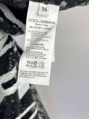 Dolce & Gabbana Black and White Zebra Sequin Print Skirt with Lace Detailing IT 36 (UK 4)