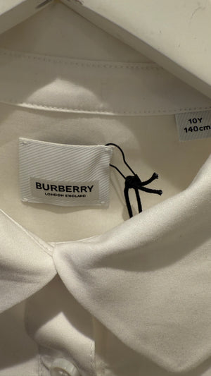 Burberry Kids White With Embroidery and Logo Details Long Sleeves Dress Size 10 years
