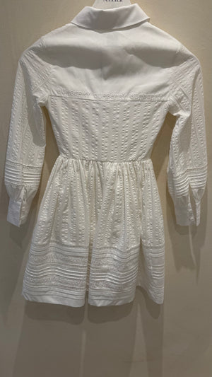 Burberry Kids White With Embroidery and Logo Details Long Sleeves Dress Size 10 years