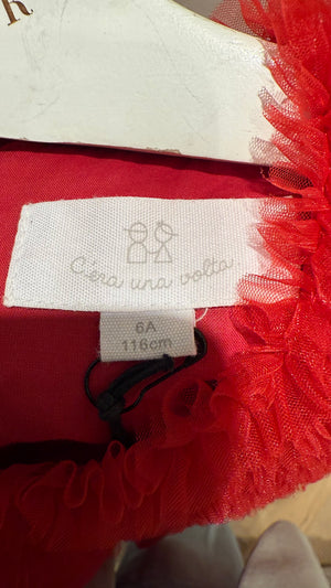 C'era Una Volta Kids Red Ruched Short Sleeve Mesh Dress Size 6 years