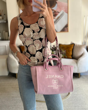 Chanel Pink Canvas Small Deauville Tote Silver Hardware Available