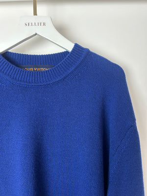 Louis Vuitton Menswear Blue Cashmere Jumper with White Logo Cuff Detail Size S (UK36/38)