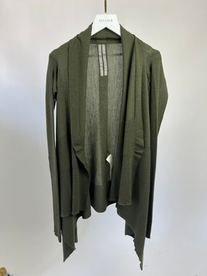 Rick Owens Khaki Wool Long-Sleeve Draped Cardigan Size XS (UK 6)