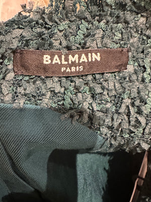 Balmain Green Sleeveless Tweed button Down V-Neck Mini Dress Size FR 38 (UK 10)