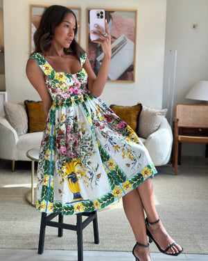 Dolce & Gabbana Multicolour Floral Pleated Dress Size IT 38 (UK 6)