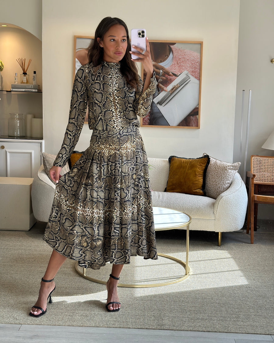 Victoria Beckham Python Motif Long Sleeve Top and Skirt Set Size UK 8