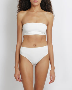 Alaia White Two-Piece Bikini with Bandeau Top and Black Logo Print Size FR 38 (UK 10) RRP £650