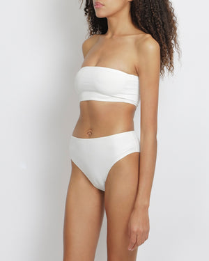 Alaia White Two-Piece Bikini with Bandeau Top and Black Logo Print Size FR 38 (UK 10) RRP £650