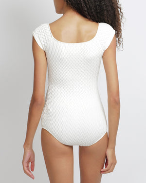 Bottega Veneta Cream Chevron Swimsuit Size IT 34 (UK 2) RRP £500