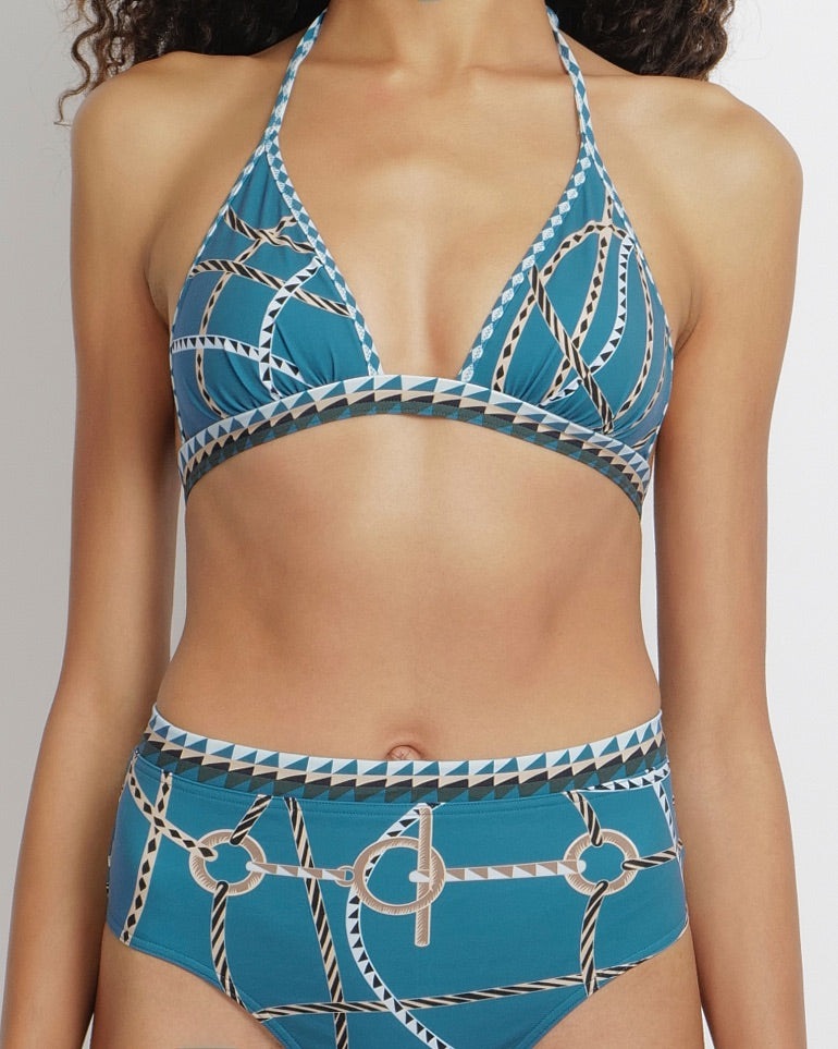 Hermès Bleu Cambridge Beverly Printed Two-Piece Swimsuit Size FR 36 (UK 8) RRP £515