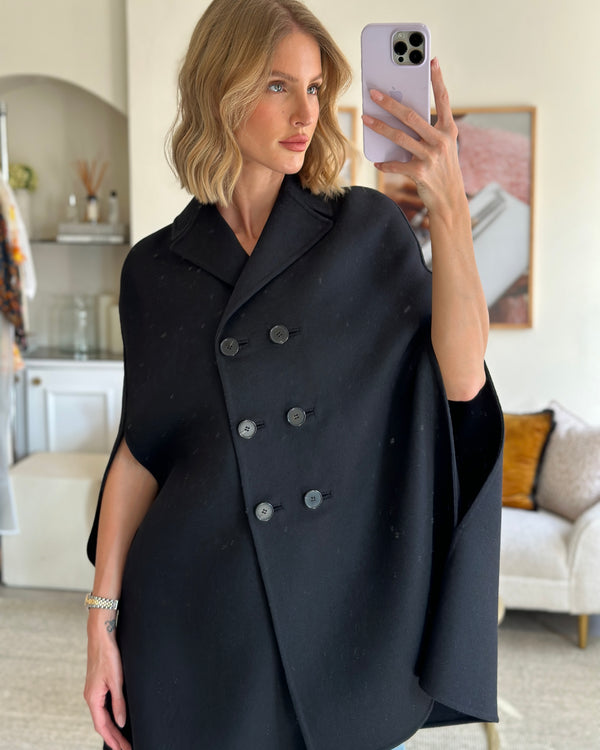 Valentino Black Wool Double Breasted Cape Size IT 38 (UK 6)