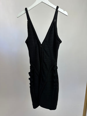 Herve Leger Black Ribbed Cut-Out Mini Dress Size S (UK 8)