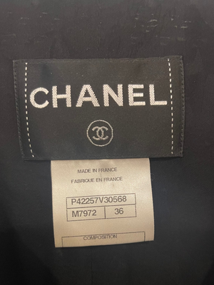 Chanel Black, White, and Silver Metallic Tweed Jacket with CC Logo Detail Size FR 36 (UK 8)