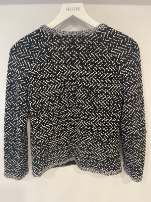 Chanel Black, White, and Silver Metallic Tweed Jacket with CC Logo Detail Size FR 36 (UK 8)