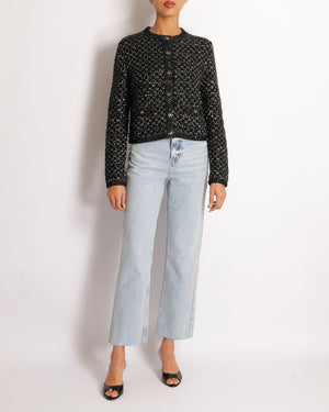 Chanel Black Cashmere and Alpaca Sequin Embellished Cardigan with Crystal Buttons Size FR 38 (UK 10)