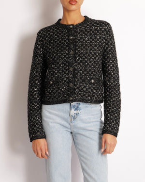 Chanel Black Cashmere and Alpaca Sequin Embellished Cardigan with Crystal Buttons Size FR 38 (UK 10)