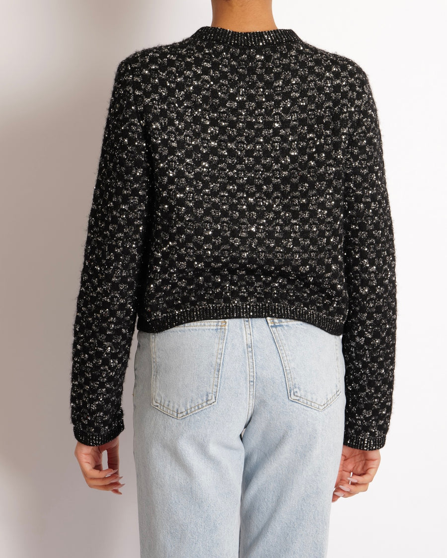 Chanel Black Cashmere and Alpaca Sequin Embellished Cardigan with Crystal Buttons Size FR 38 (UK 10)