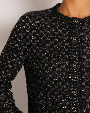 Chanel Black Cashmere and Alpaca Sequin Embellished Cardigan with Crystal Buttons Size FR 38 (UK 10)